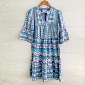 NWT Goa Beachwear by Japna - Blue aqua geometric linen blend tunic cover-up, XS